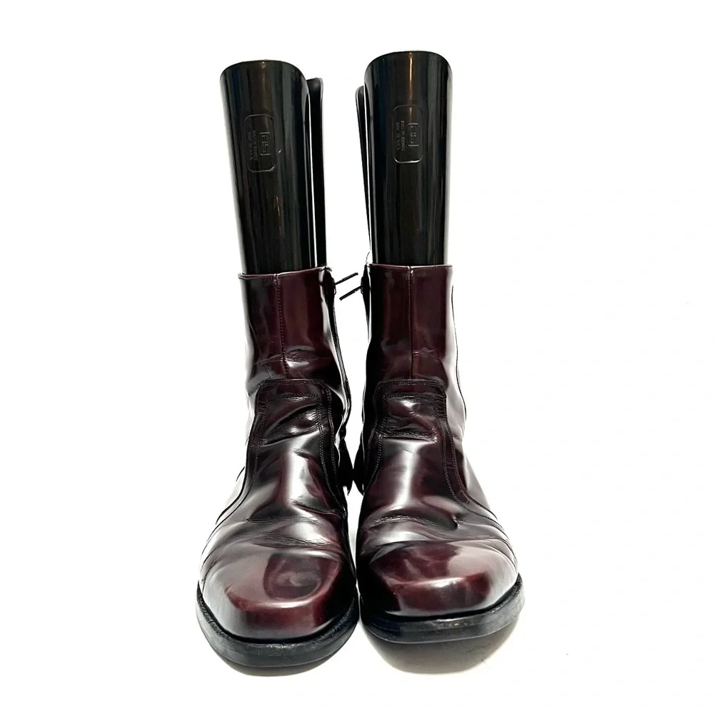 FLORSHEIM | Vintage 1970s men's dark oxblood leather shiny zip up ankle boots
